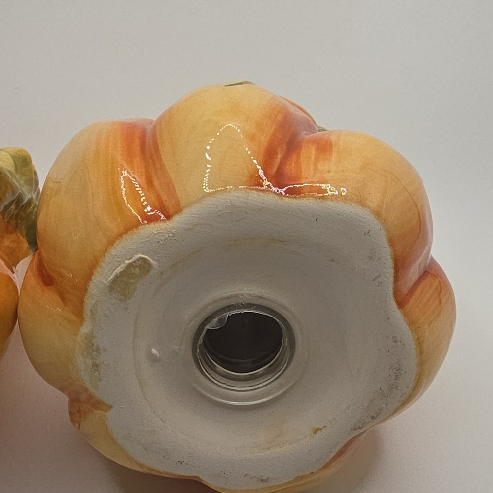 Ceramic Pumpkin Salt & Pepper Shakers Orange Yellow Thanksgiving Fall - Picture 3 of 9